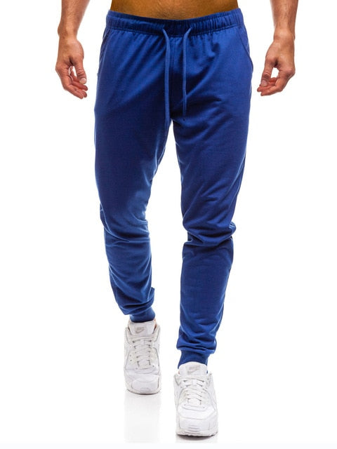 Men Joggers Elastic Waist Long Trousers Brand Fashion Casual Solid Color Fitness Workout Sweatpants Blue Red