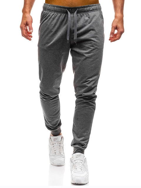 Men Joggers Elastic Waist Long Trousers Brand Fashion Casual Solid Color Fitness Workout Sweatpants Blue Red