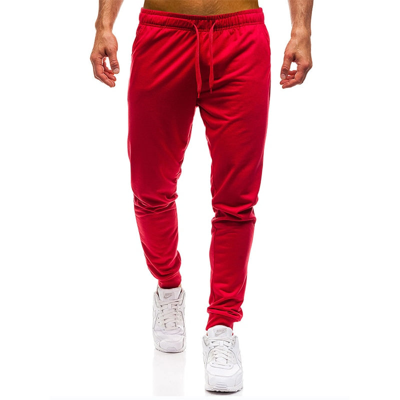 Men Joggers Elastic Waist Long Trousers Brand Fashion Casual Solid Color Fitness Workout Sweatpants Blue Red