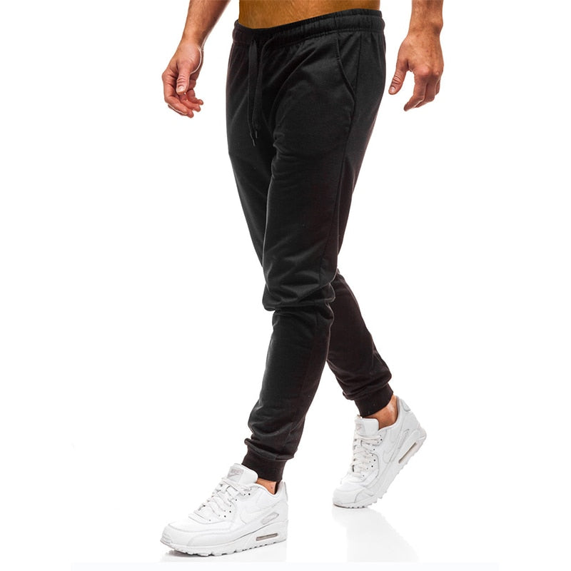 Men Joggers Elastic Waist Long Trousers Brand Fashion Casual Solid Color Fitness Workout Sweatpants Blue Red