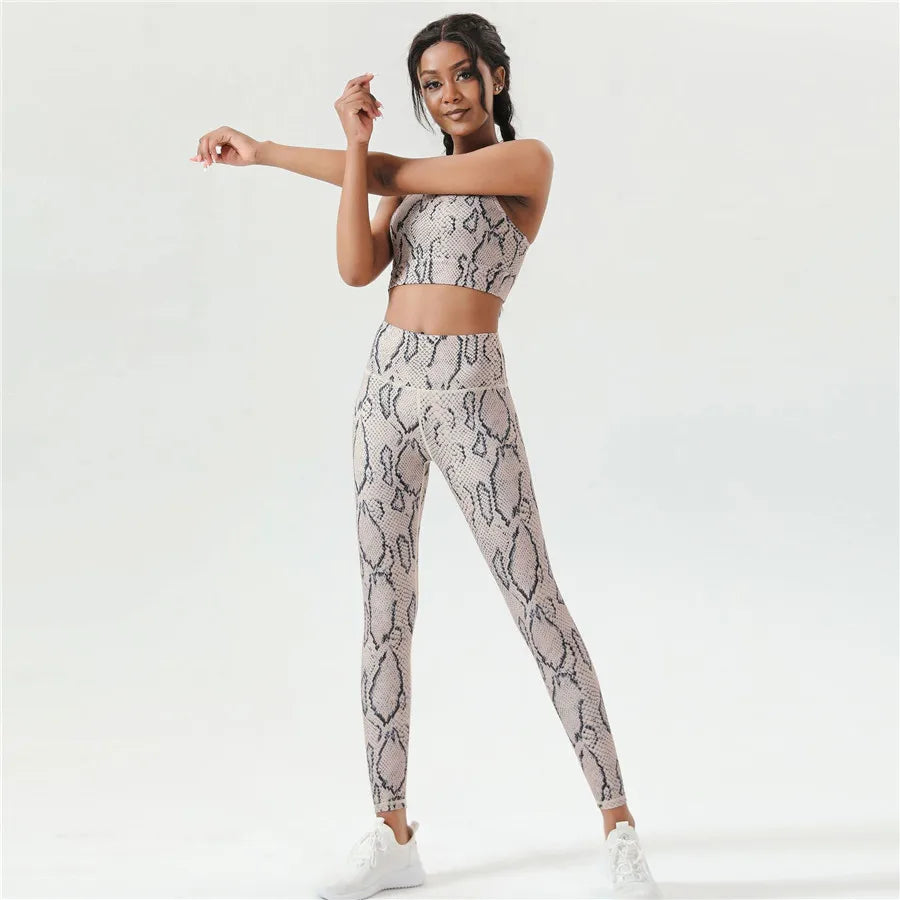 Snake Skin Sport Set Women Gym Outfit Workout Clothes Sportswear Yoga Suit for Fitness Gym Leggings Set Active Wear