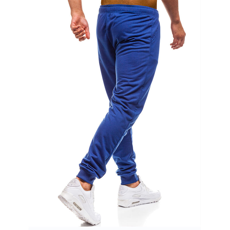 Men Joggers Elastic Waist Long Trousers Brand Fashion Casual Solid Color Fitness Workout Sweatpants Blue Red