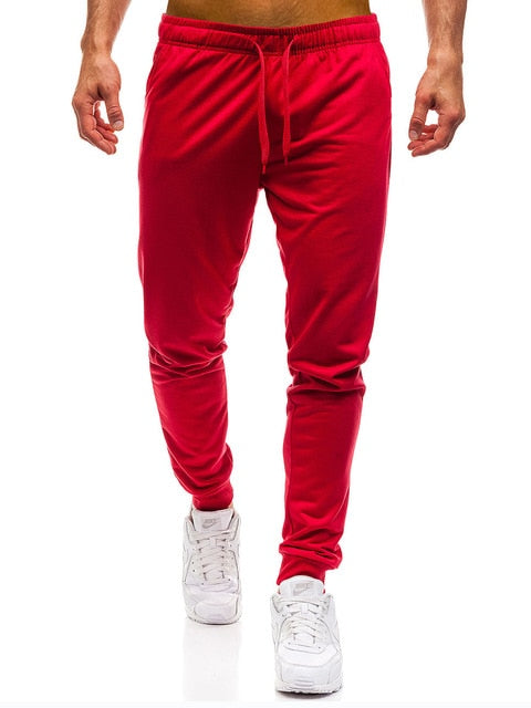 Men Joggers Elastic Waist Long Trousers Brand Fashion Casual Solid Color Fitness Workout Sweatpants Blue Red